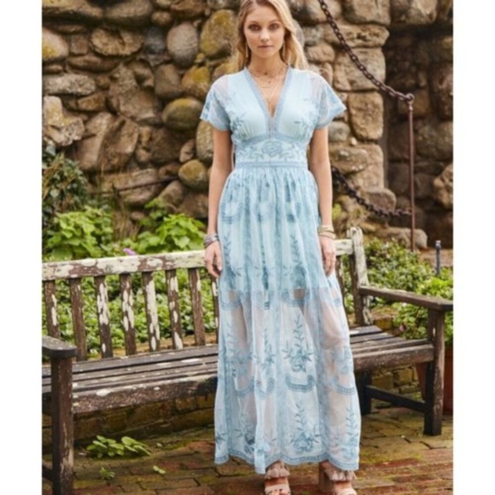 ALTAR'D STATE BLUE MARISKA LACE MAXI DRESS Size M MSRP $139